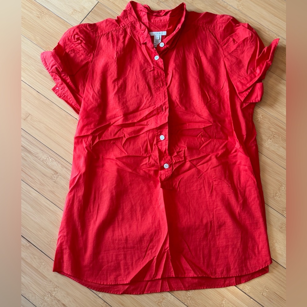LIKE NEW! J. Crew Bright Red/Orange Colored Cotton Henley Button Blouse Sz 12